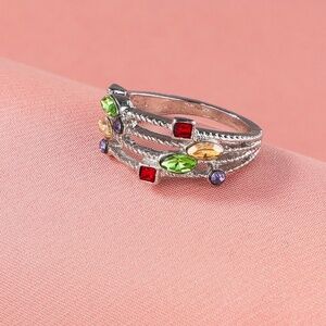 *PETRINA* Silver x Multicolor Rhinestone Fashion Ring
